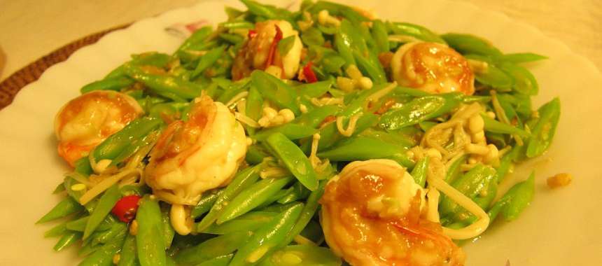 Φασολάκια με γαρίδες 