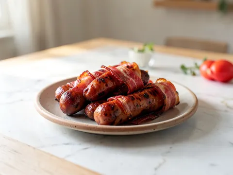 Καπνιστά λουκανικά με μπέικον - Smoked bacon sausages