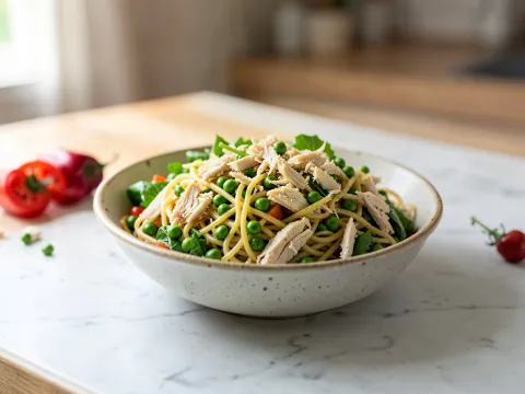 Σαλάτα με noodles, κοτόπουλο και αρακά - www.sidages.gr